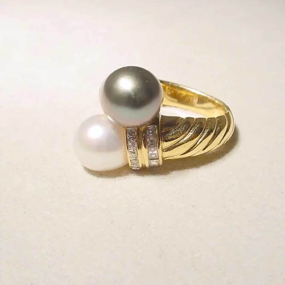 South Sea White Black Cultured Pearl Diamond Ring… - image 4