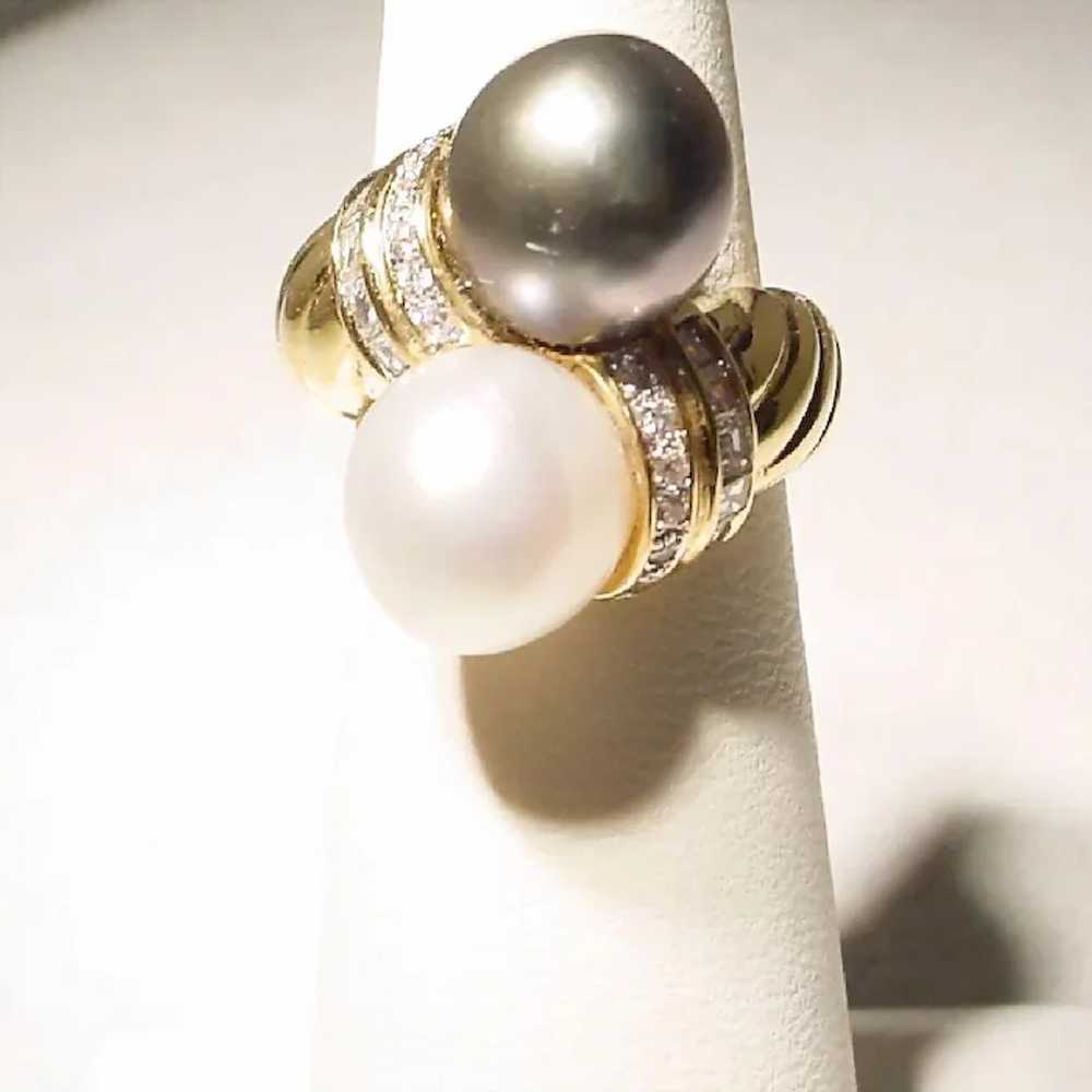 South Sea White Black Cultured Pearl Diamond Ring… - image 5