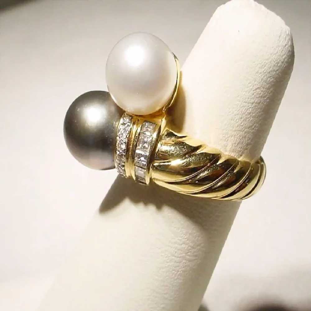 South Sea White Black Cultured Pearl Diamond Ring… - image 6