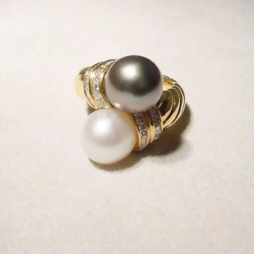 South Sea White Black Cultured Pearl Diamond Ring… - image 7