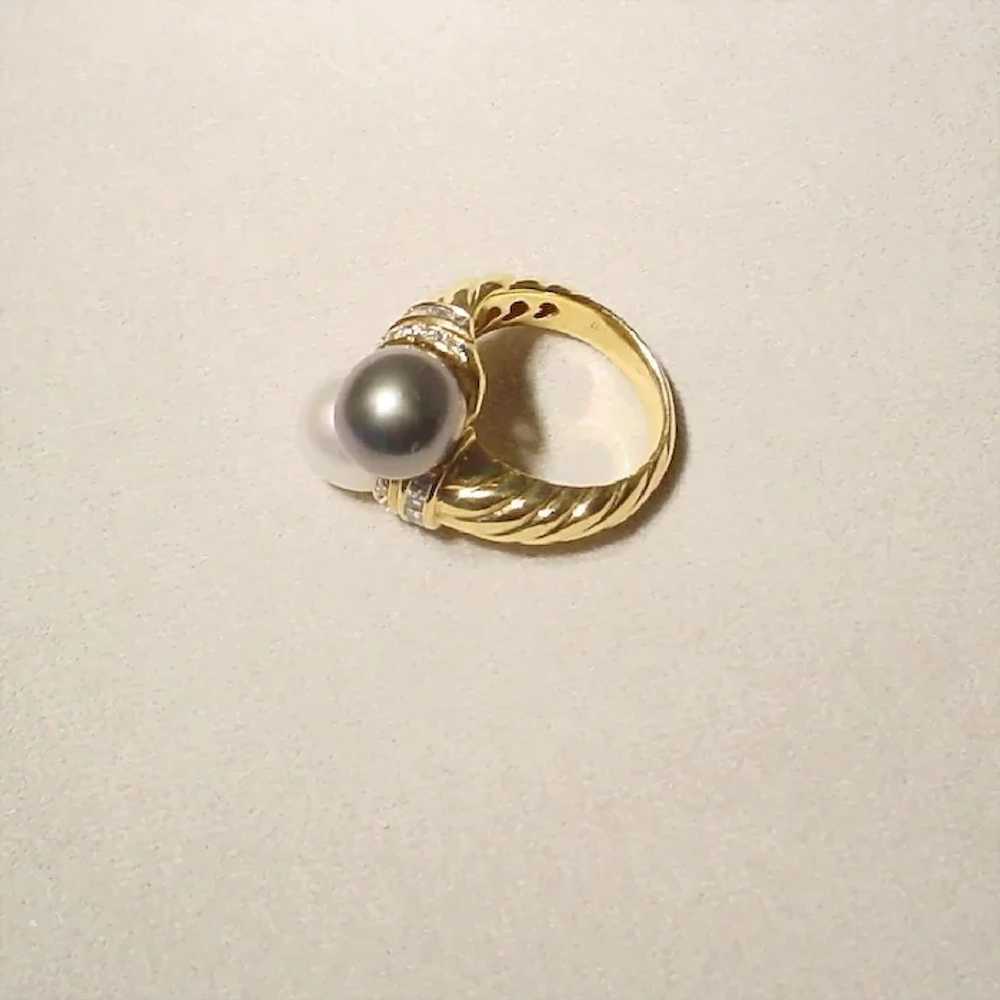 South Sea White Black Cultured Pearl Diamond Ring… - image 9