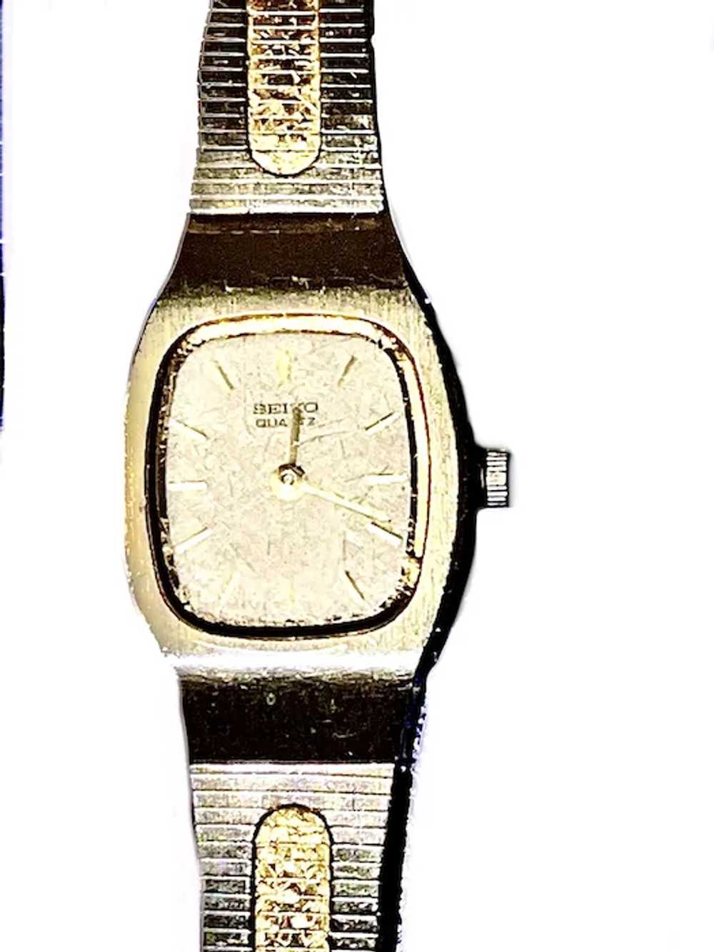 Seiko Two Toned Etched Design Wrist Watch - image 2
