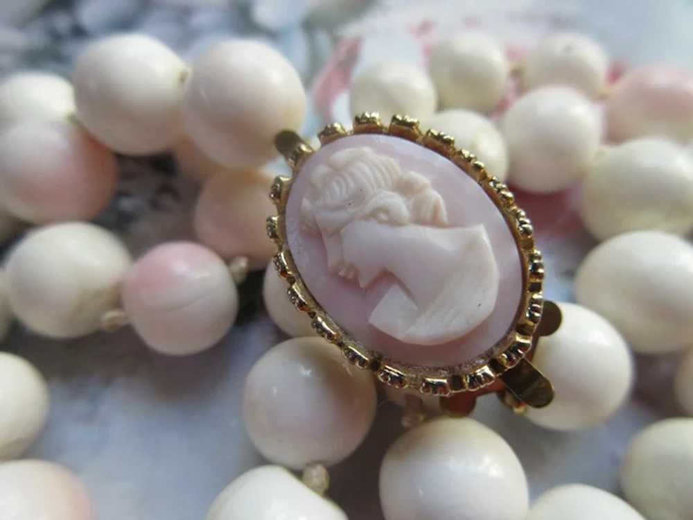 Vintage Carved Shell Beaded Necklace with Carved … - image 2