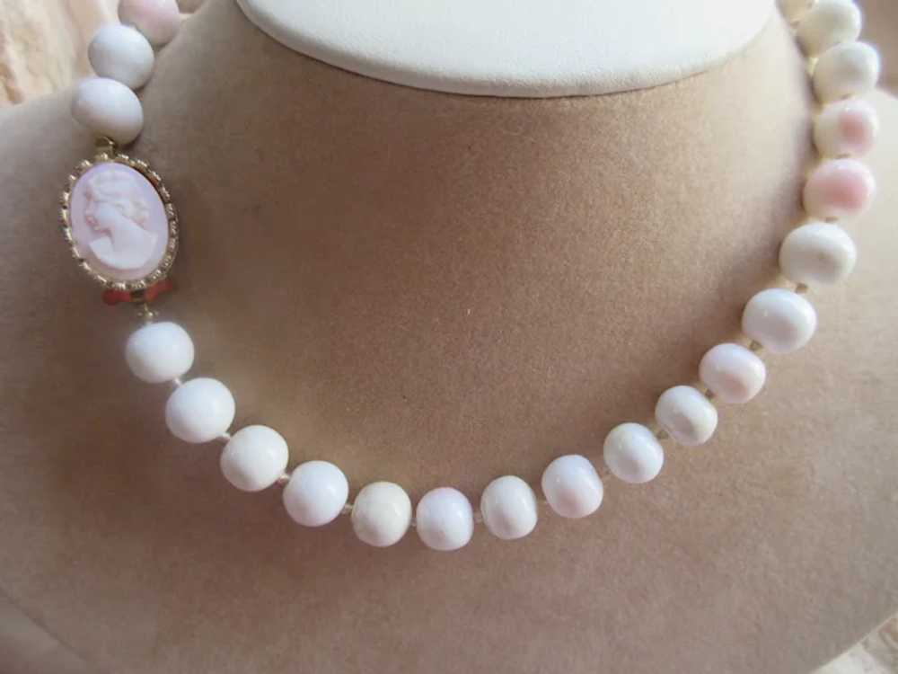 Vintage Carved Shell Beaded Necklace with Carved … - image 3