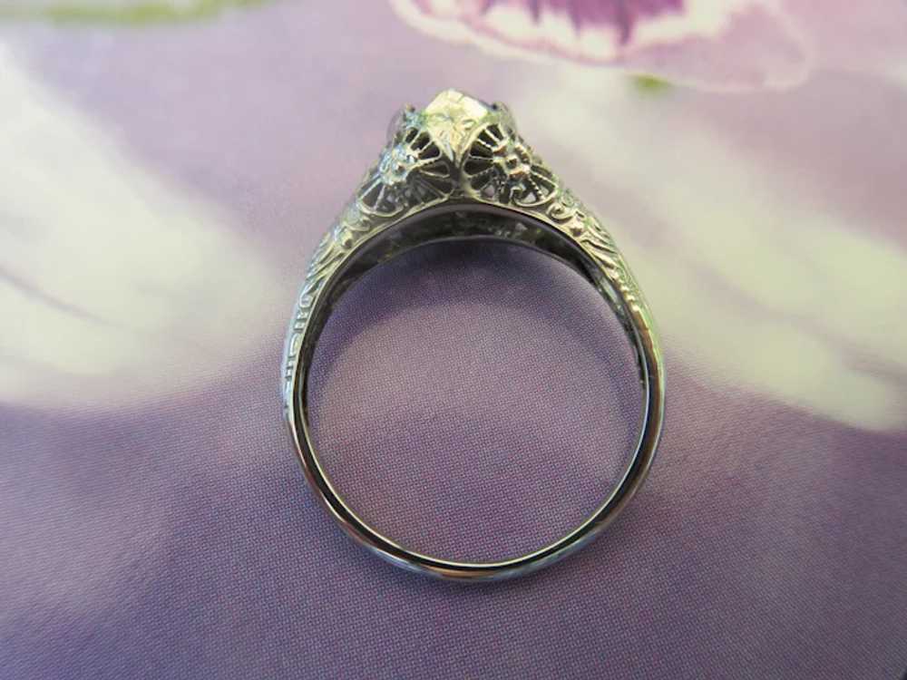 Deco 14K White Gold Filigree Black Opal Ring - image 5