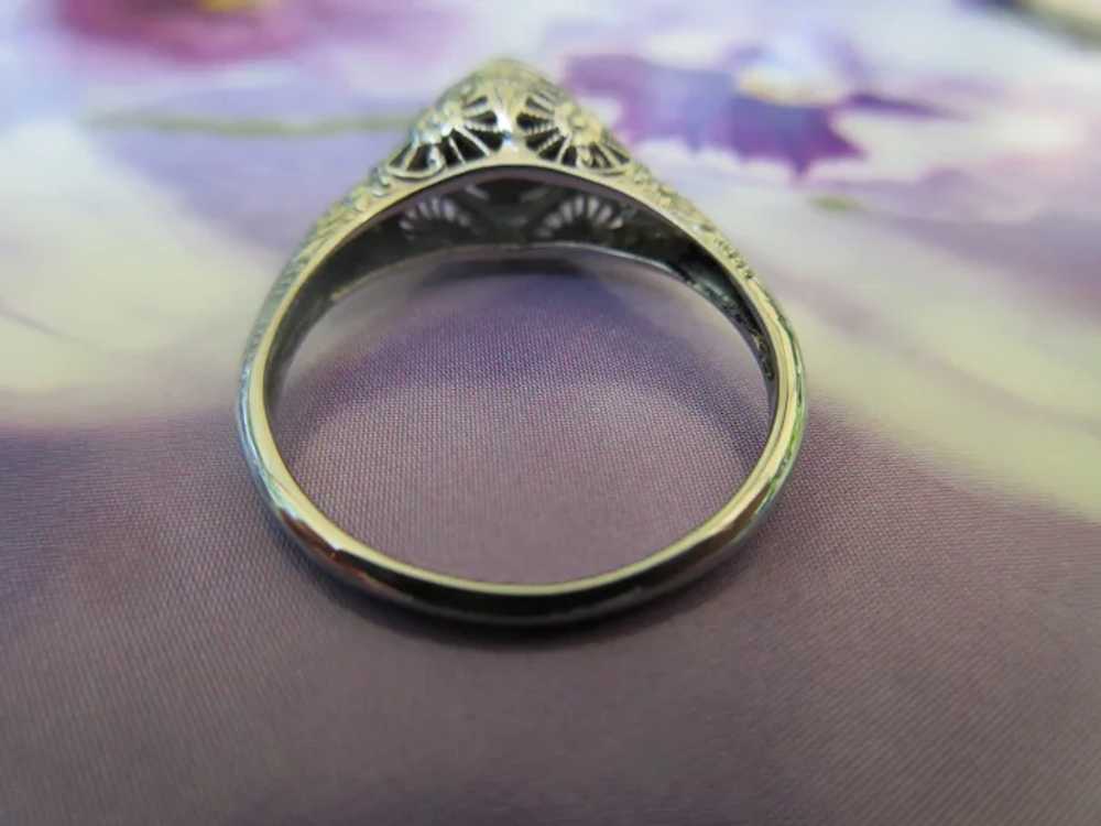 Deco 14K White Gold Filigree Black Opal Ring - image 7