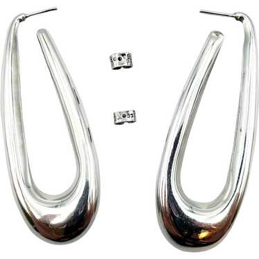 3 inch Sterling Oval Puffy Hoop Earrings