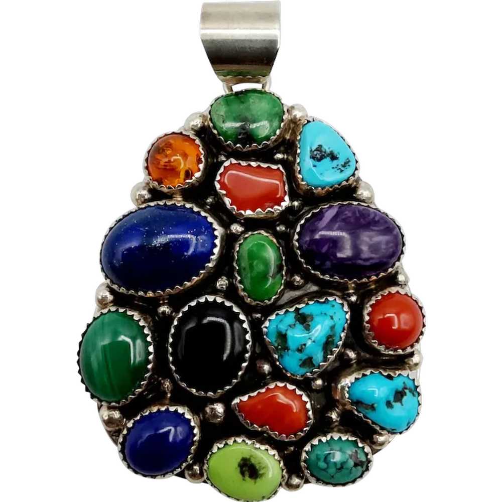 Mark Yazzie Sterling Turquoise Coral Lapis Pendant Gem