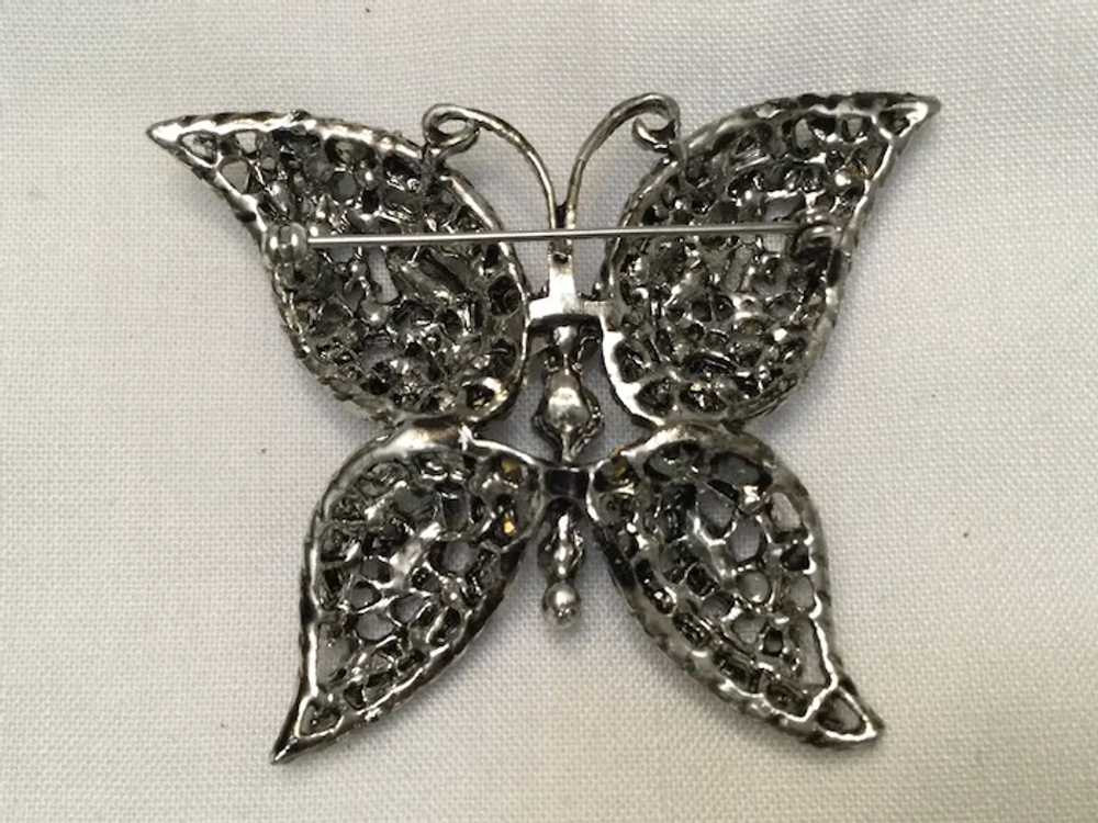 Spectacular Rhinestone Butterfly Brooch - Blue an… - image 3