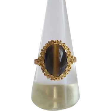 Tiger´s Eye cabochon ring, 14k yellow gold - image 1