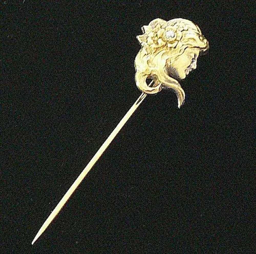 Beautiful Art Nouveau 10K Figural Stick Pin with … - image 2