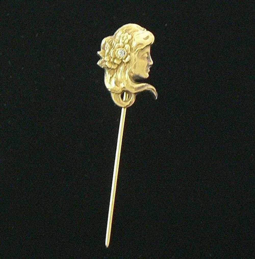 Beautiful Art Nouveau 10K Figural Stick Pin with … - image 5