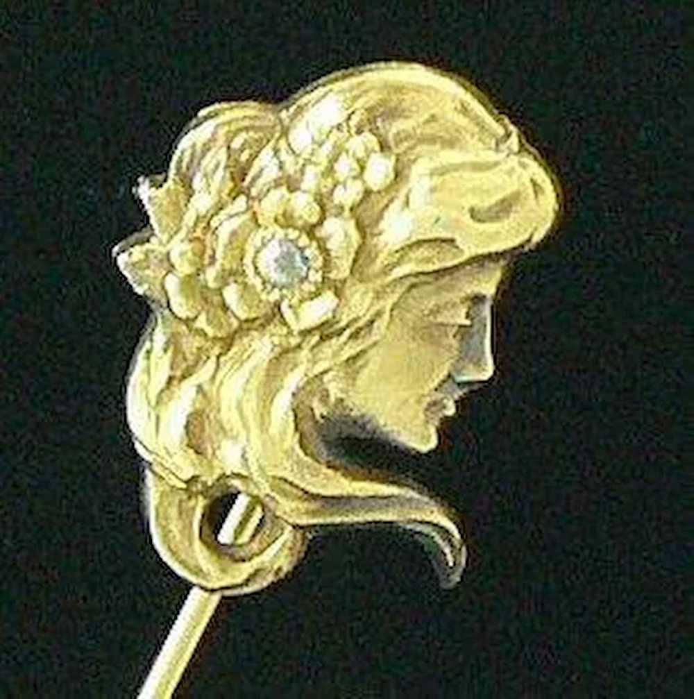 Beautiful Art Nouveau 10K Figural Stick Pin with … - image 6