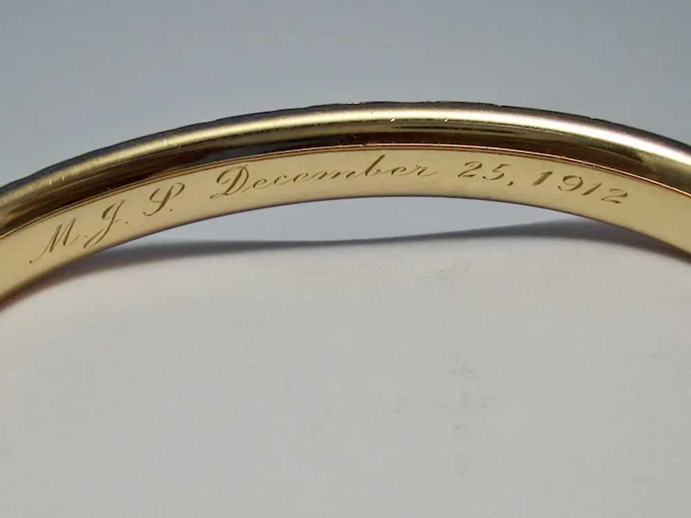 Antique Edwardian 14K Gold Bangle Inscribed Brace… - image 4