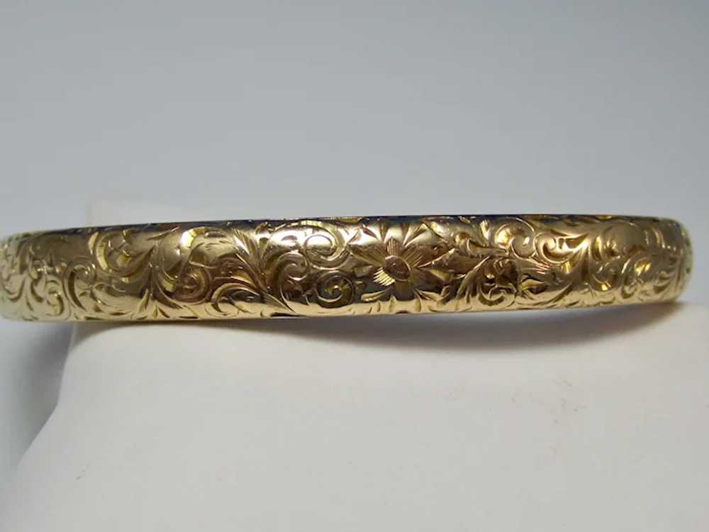 Antique Edwardian 14K Gold Bangle Inscribed Brace… - image 5