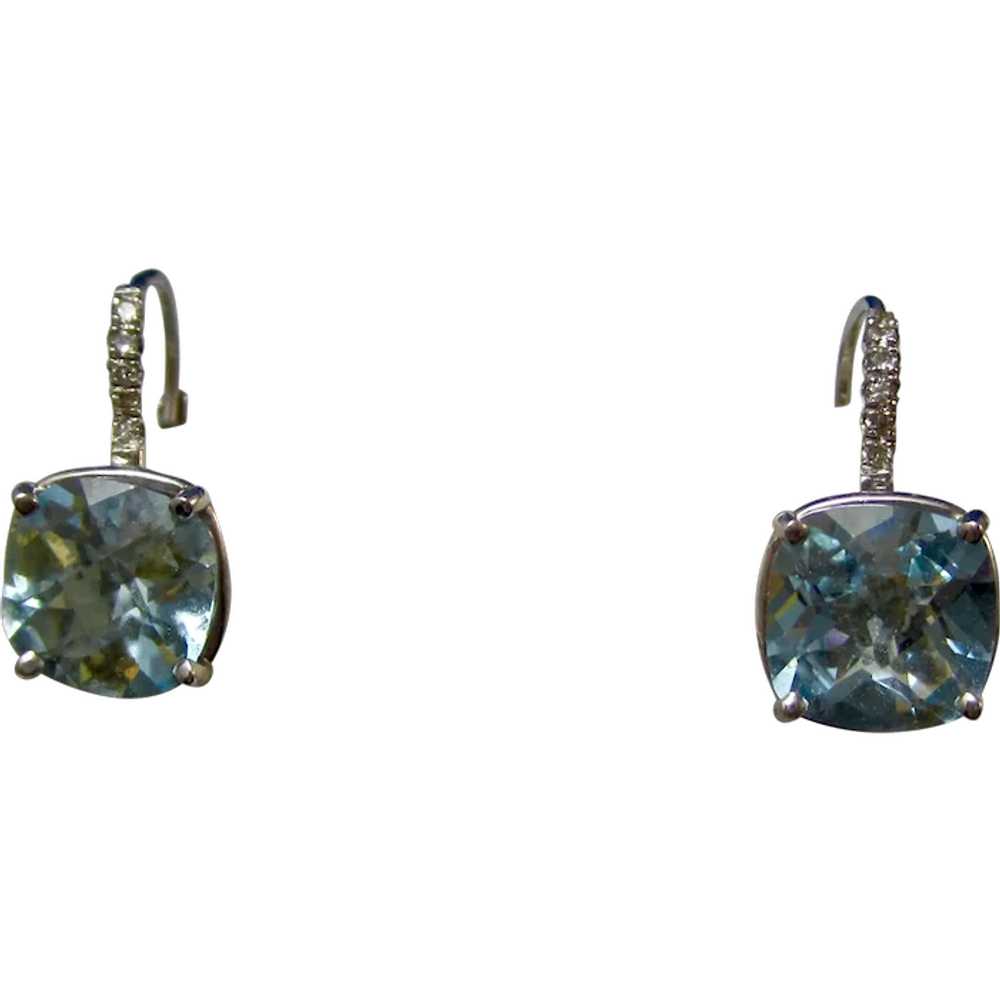 Vintage Estate Natural Blue Topaz & Diamond Earri… - image 1