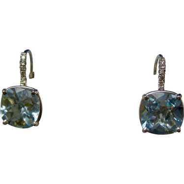 Vintage Estate Natural Blue Topaz & Diamond Earri… - image 1