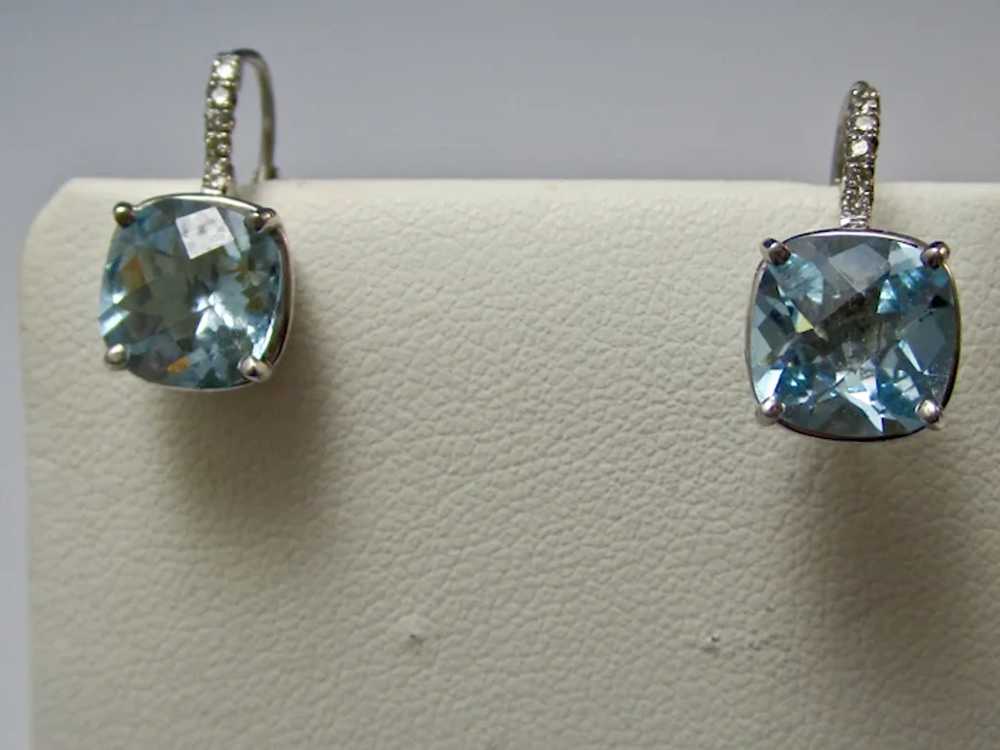 Vintage Estate Natural Blue Topaz & Diamond Earri… - image 2