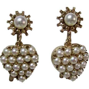 Antique Art Deco Heart Cultured Pearl Dangle Earri