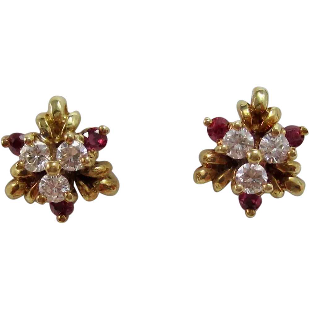 Vintage Estate Natural Ruby & Diamond Earrings 18… - image 1