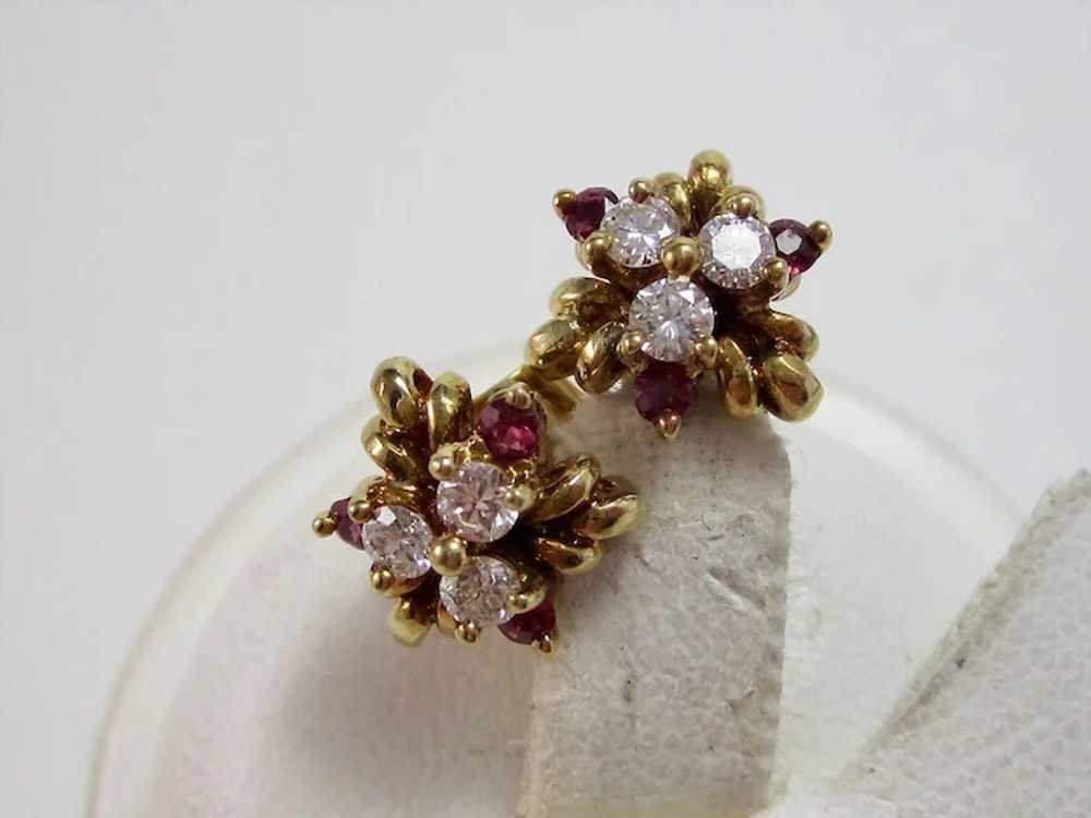 Vintage Estate Natural Ruby & Diamond Earrings 18… - image 2