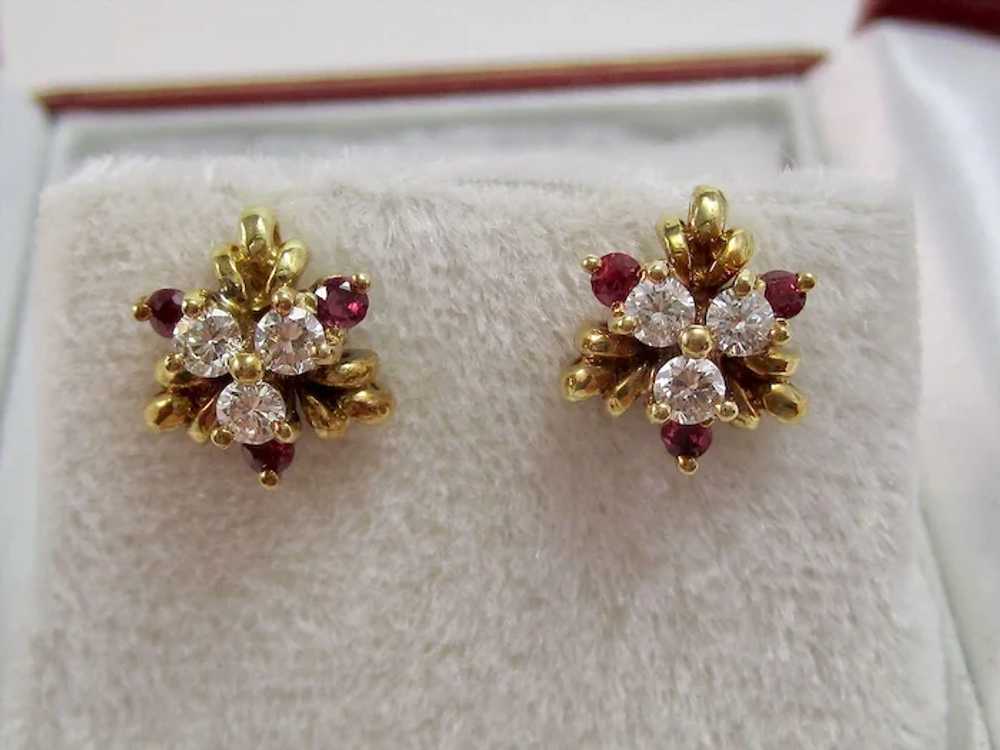 Vintage Estate Natural Ruby & Diamond Earrings 18… - image 3