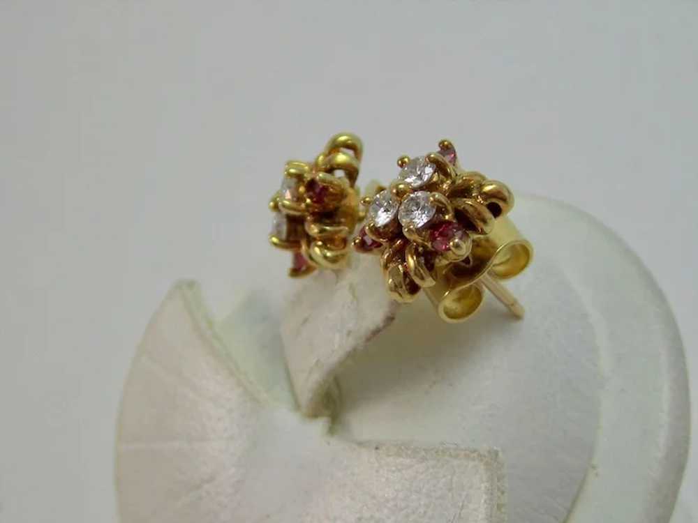 Vintage Estate Natural Ruby & Diamond Earrings 18… - image 4