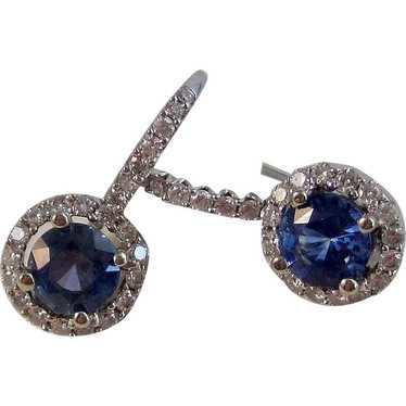 Vintage Estate Natural Sapphire & Diamond Earring… - image 1