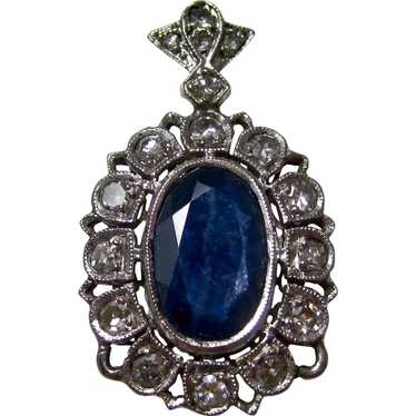 Antique Edwardian Sapphire & Diamond Pendant Plati