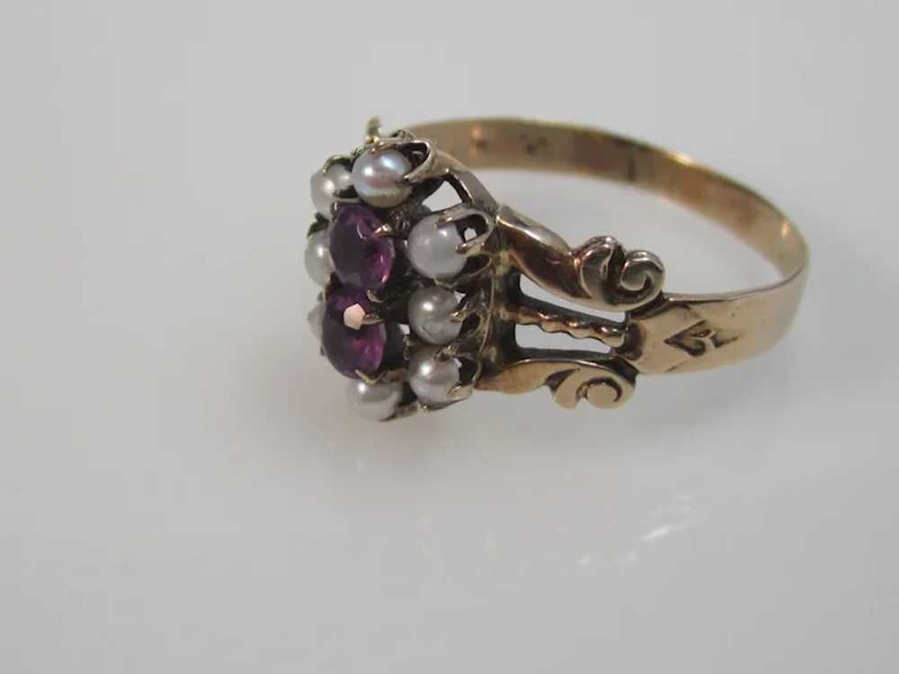 Antique Victorian Amethyst & Seed Pearl Ring 14K - image 5