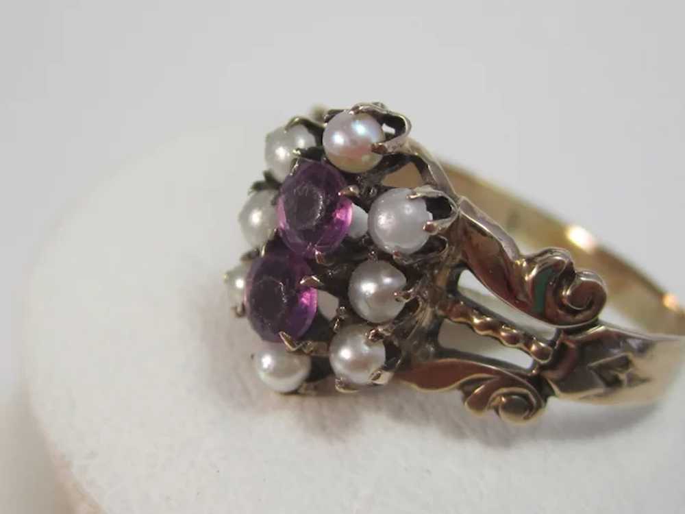 Antique Victorian Amethyst & Seed Pearl Ring 14K - image 6
