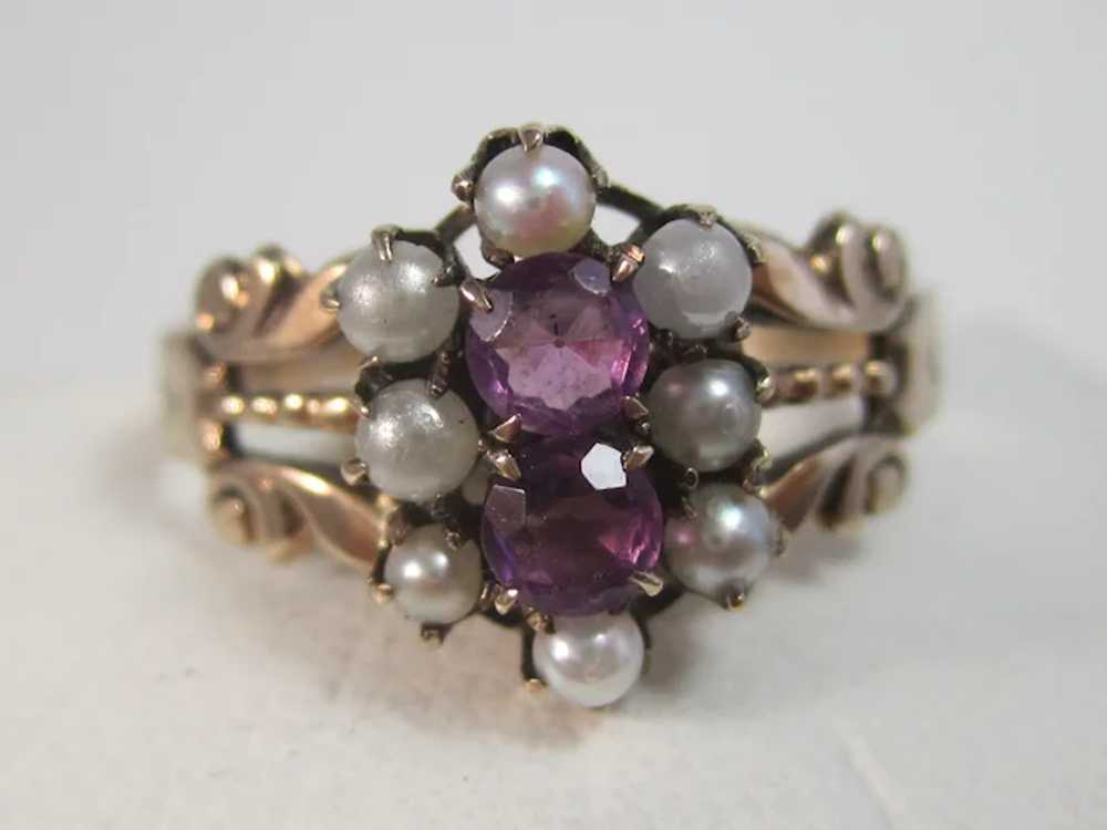 Antique Victorian Amethyst & Seed Pearl Ring 14K - image 8