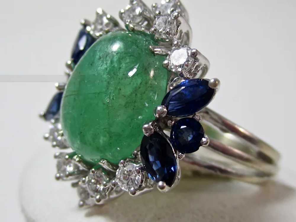 Vintage Estate Emerald, Sapphire, Diamond Engagem… - image 2
