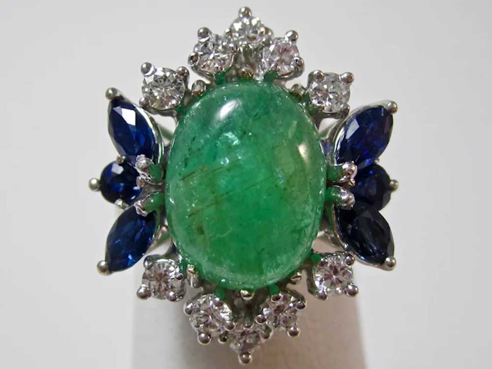 Vintage Estate Emerald, Sapphire, Diamond Engagem… - image 3