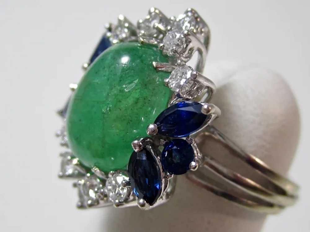 Vintage Estate Emerald, Sapphire, Diamond Engagem… - image 5