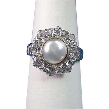 1950's Cultured Pearl & Diamond Estate Halo Ring 1