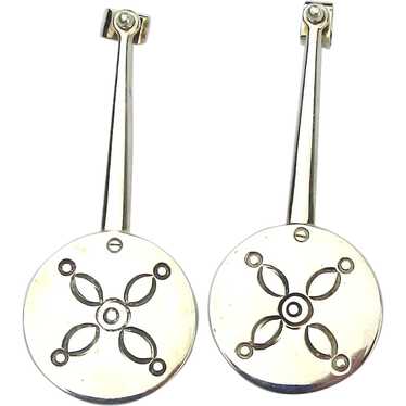 Modernist 950 Silver Pendulum Drop Earrings - image 1