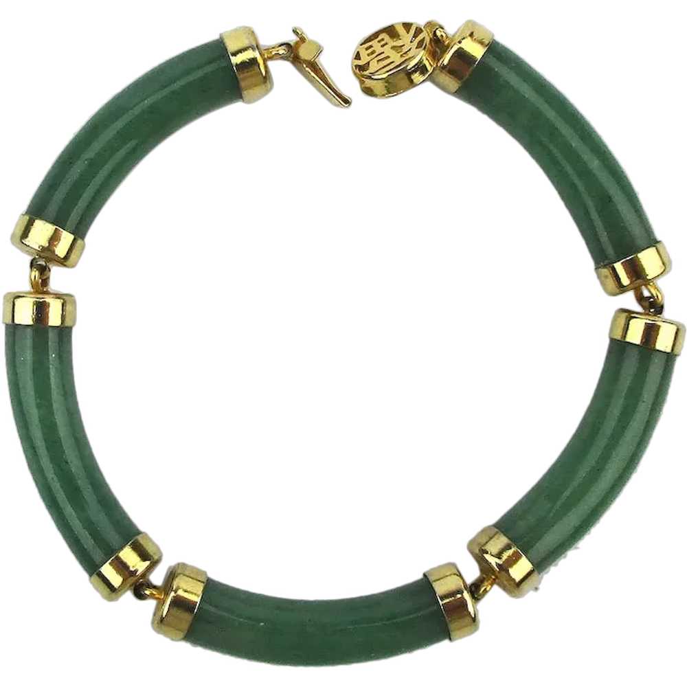 Chinese Jade Link Bracelet Five Green Curves - image 1