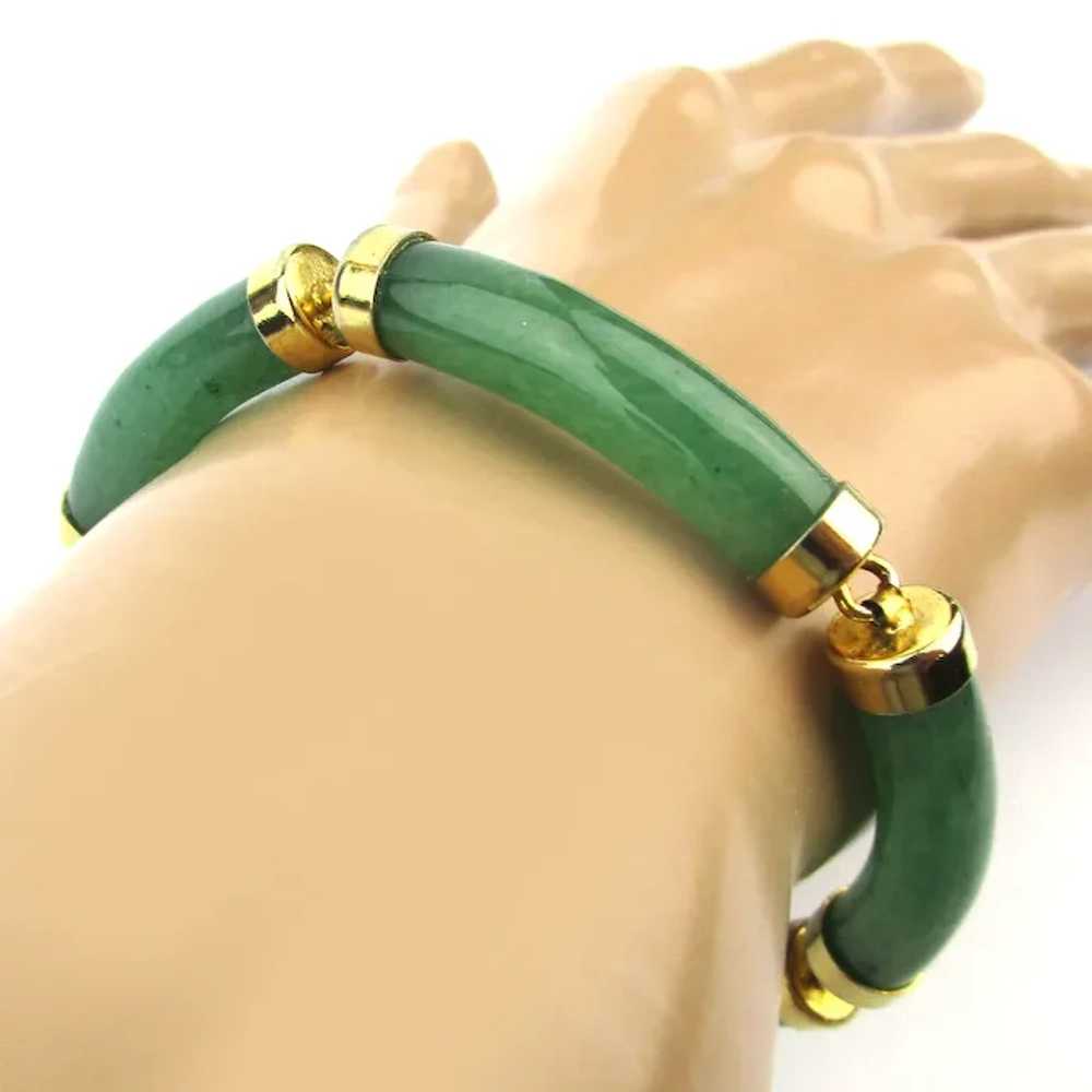 Chinese Jade Link Bracelet Five Green Curves - image 2