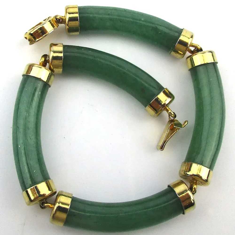 Chinese Jade Link Bracelet Five Green Curves - image 3