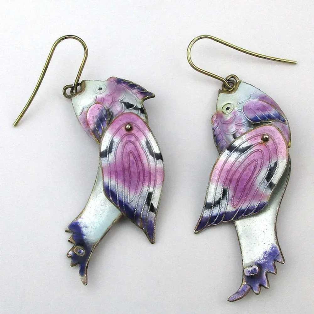 Vintage Enamel on Sterling Silver Fish Earrings A… - image 2