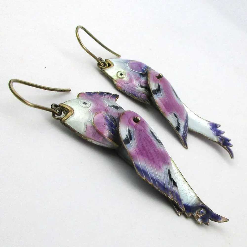 Vintage Enamel on Sterling Silver Fish Earrings A… - image 4