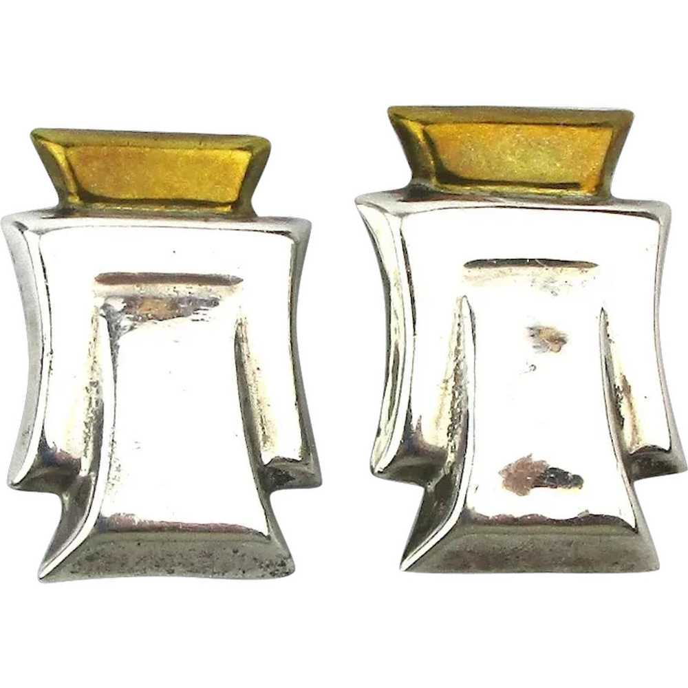 Taxco LATON Sterling Silver Clip Earrings Moderni… - image 1