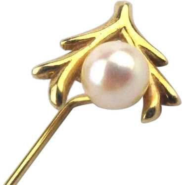 Vintage 14K Gold Stickpin Pearl Wearing Gold Tree… - image 1