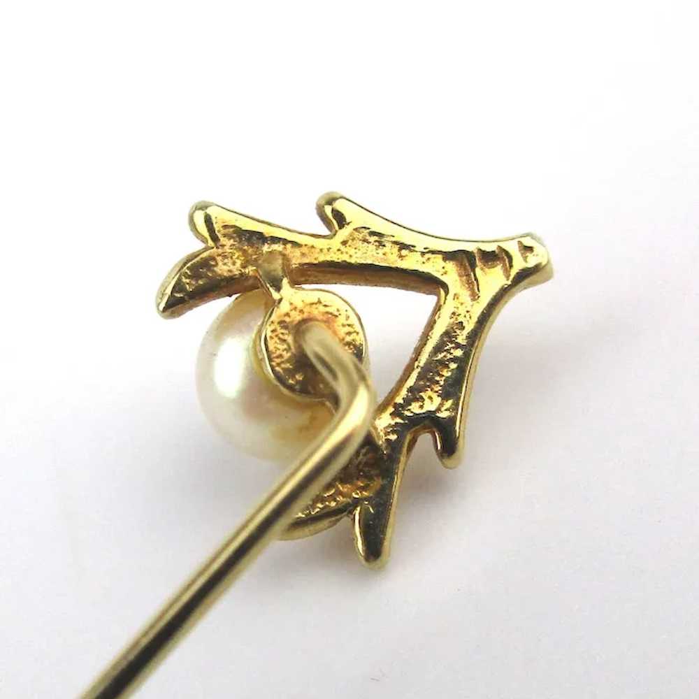 Vintage 14K Gold Stickpin Pearl Wearing Gold Tree… - image 3