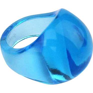 Lalique Turquoise Blue Crystal Dome Ring in Box