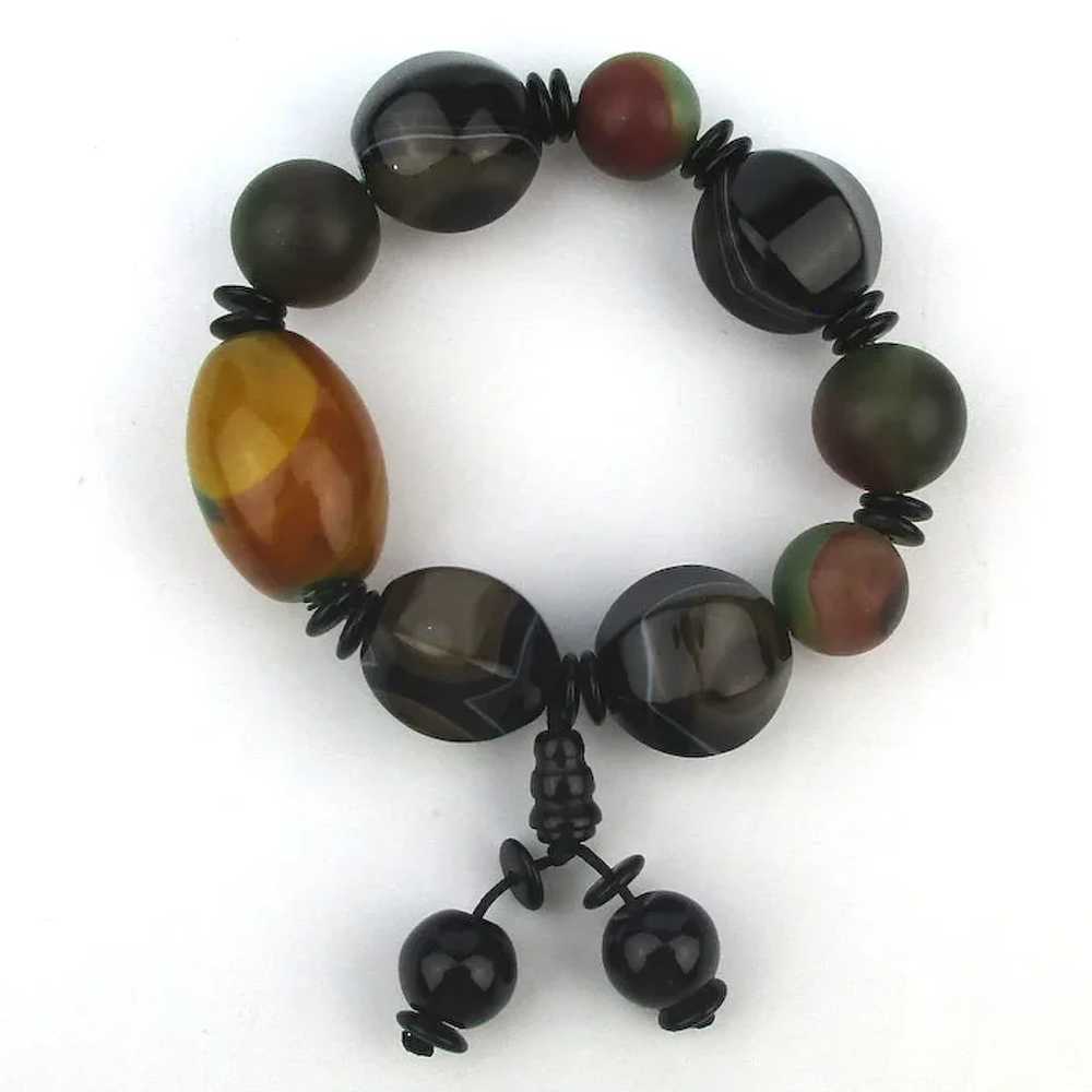 Gorgeous AGATE Stretch Bracelet - Big Striped Nat… - image 3