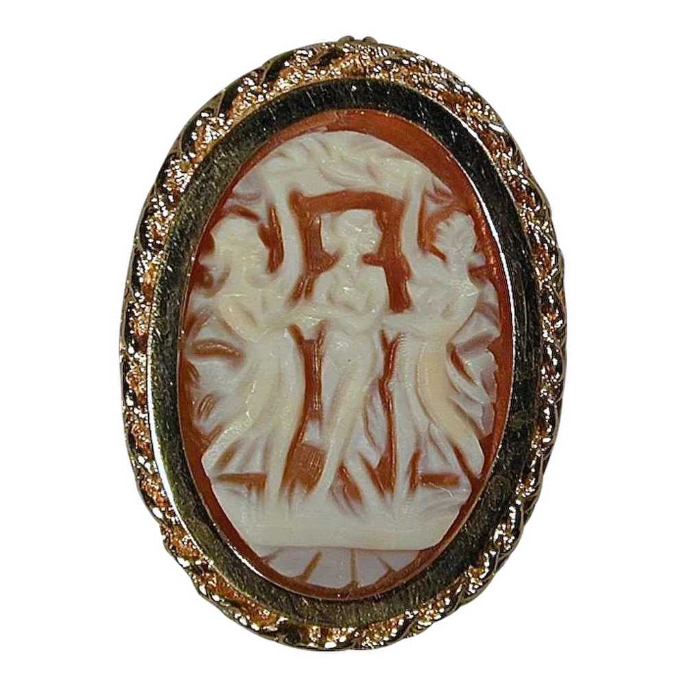 Dancing Three Graces Carved Cameo Pin Pendant 14k… - image 1