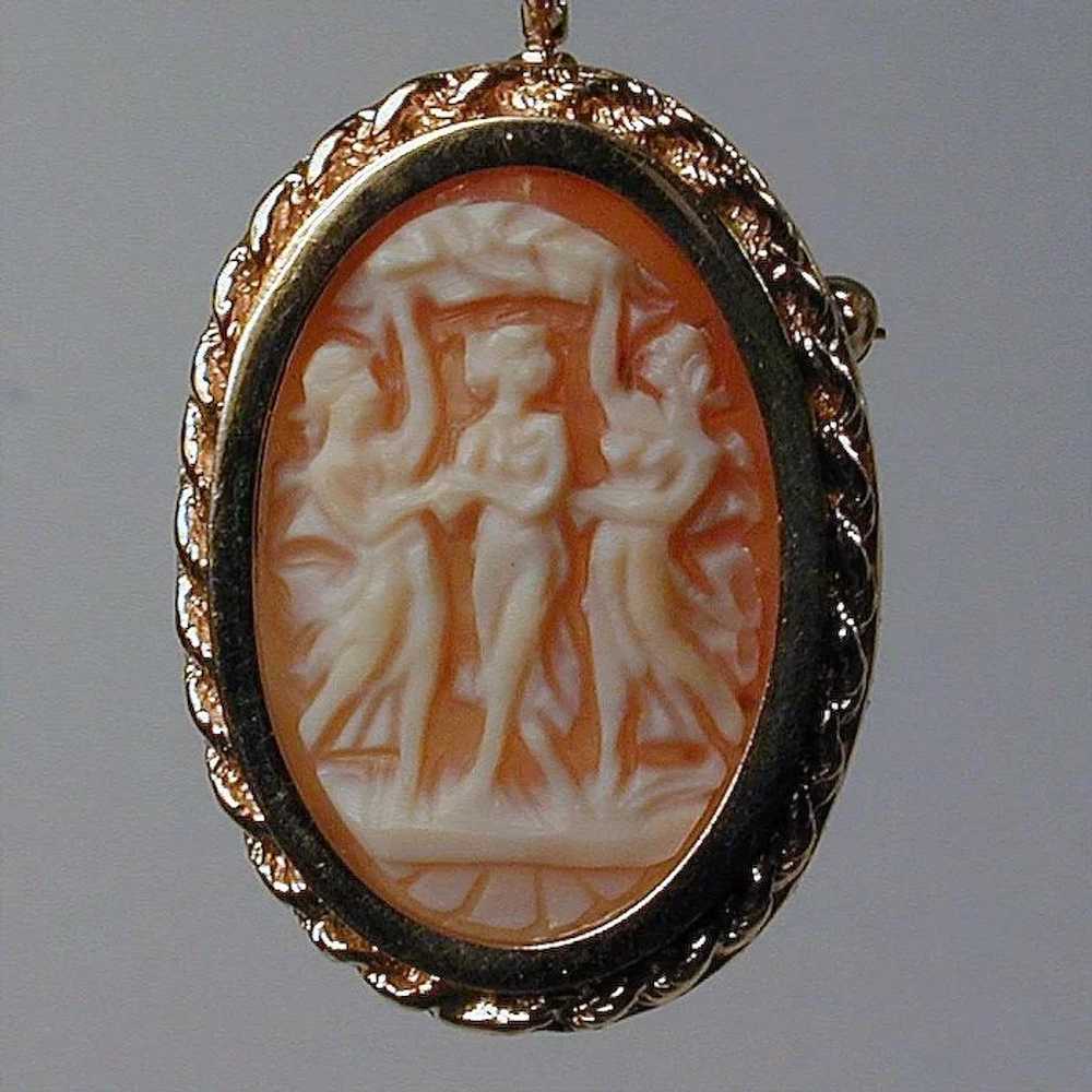 Dancing Three Graces Carved Cameo Pin Pendant 14k… - image 3