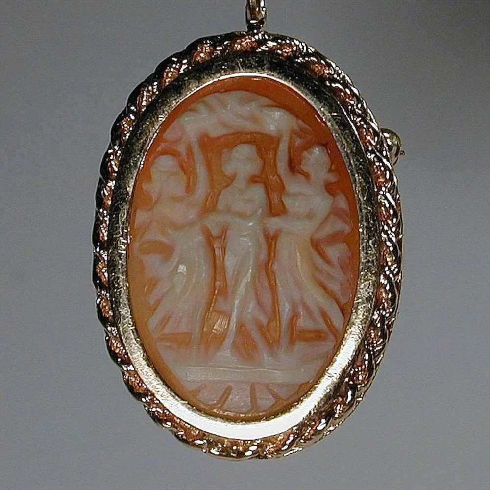 Dancing Three Graces Carved Cameo Pin Pendant 14k… - image 4